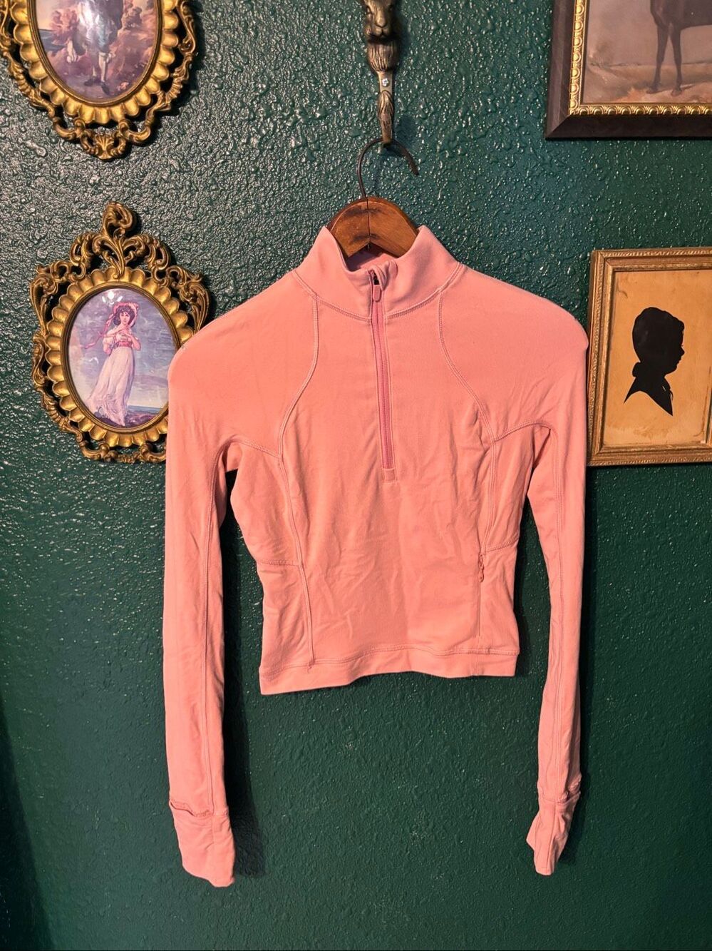 Lululemon It's Rulu Run Cropped Half Zip Shirt Pink Puff Women Size 0 Long Sleev